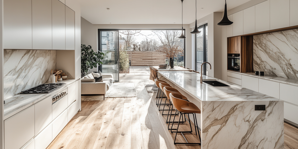 Interieur piece de vie contemporaine en marbre