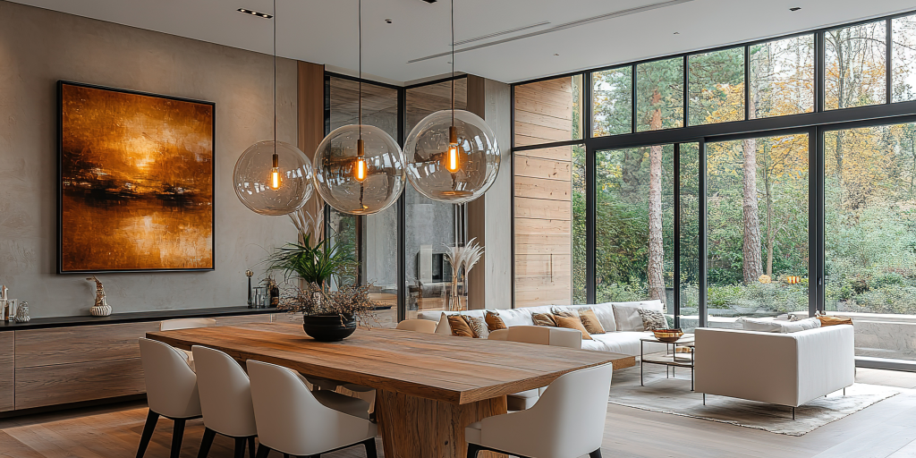 Interieur piece de vie moderne et nature