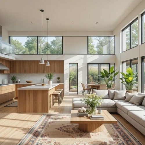 Espace intérieur pièce de vie villa contemporaine